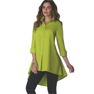 Midnight Velvet Shirt Dress Womens Green Button Up Hi Low Shirt Dress Sz XL NWT